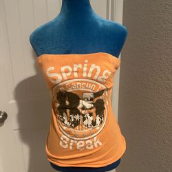 Women’s Small Orange Spring Break Cancun Strapless Tube Top with Built-In Bra