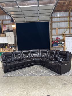 Mor Furniture Genuine Leather Reclining Sofa — Excellent Condition
