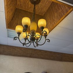 🔆 Rustic 5-Light Hanging Ceiling Fixture – Golden Bronze Elegance! 🔆