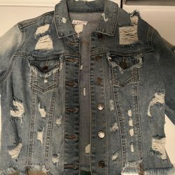 Distressed Crop Jean Jacket Womens Size Medium 