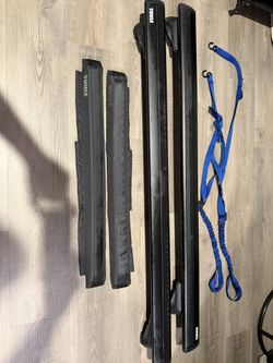 Thule 52” Aero Roof Racks And Towers Complete With Pads And Surf Straps Black In Color