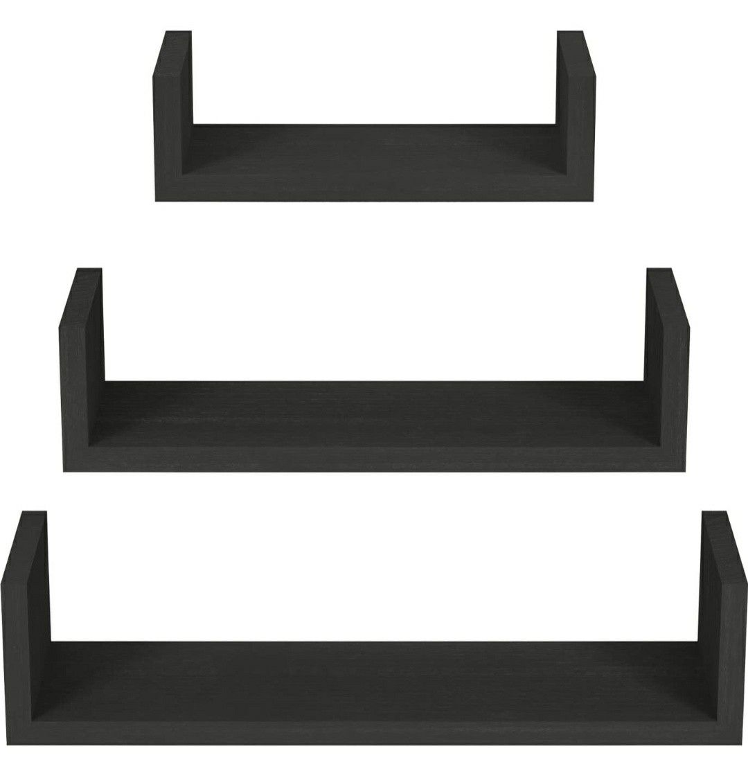 Black 3 Piece Set Hanging Wall Mounted, Solid Wood Wall Shelves