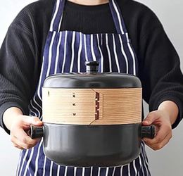 Steam Stew Pot with Steamer  Basket (Black)