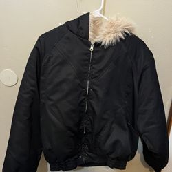 Shein Mens Hooded Zip Up Jacket With Some Fur On The Edges