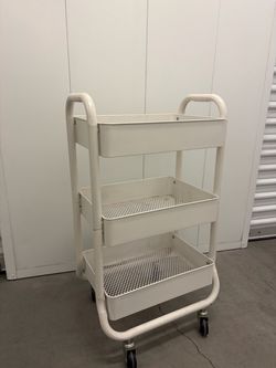 White 3-Tier Metal Rolling Cart