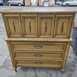 Vintage Mid Century 1960s Solid Wood Dresser Gentleman's Chest | 21in D, 42in L, 48in H