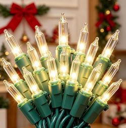 2 Pack 13ft 50 Clear Mini Christmas String Lights on Green Wire Cord for Indoor Outdoor Use, Connectable 120V Clear Tree Lights for Wedding, Bedroom, 