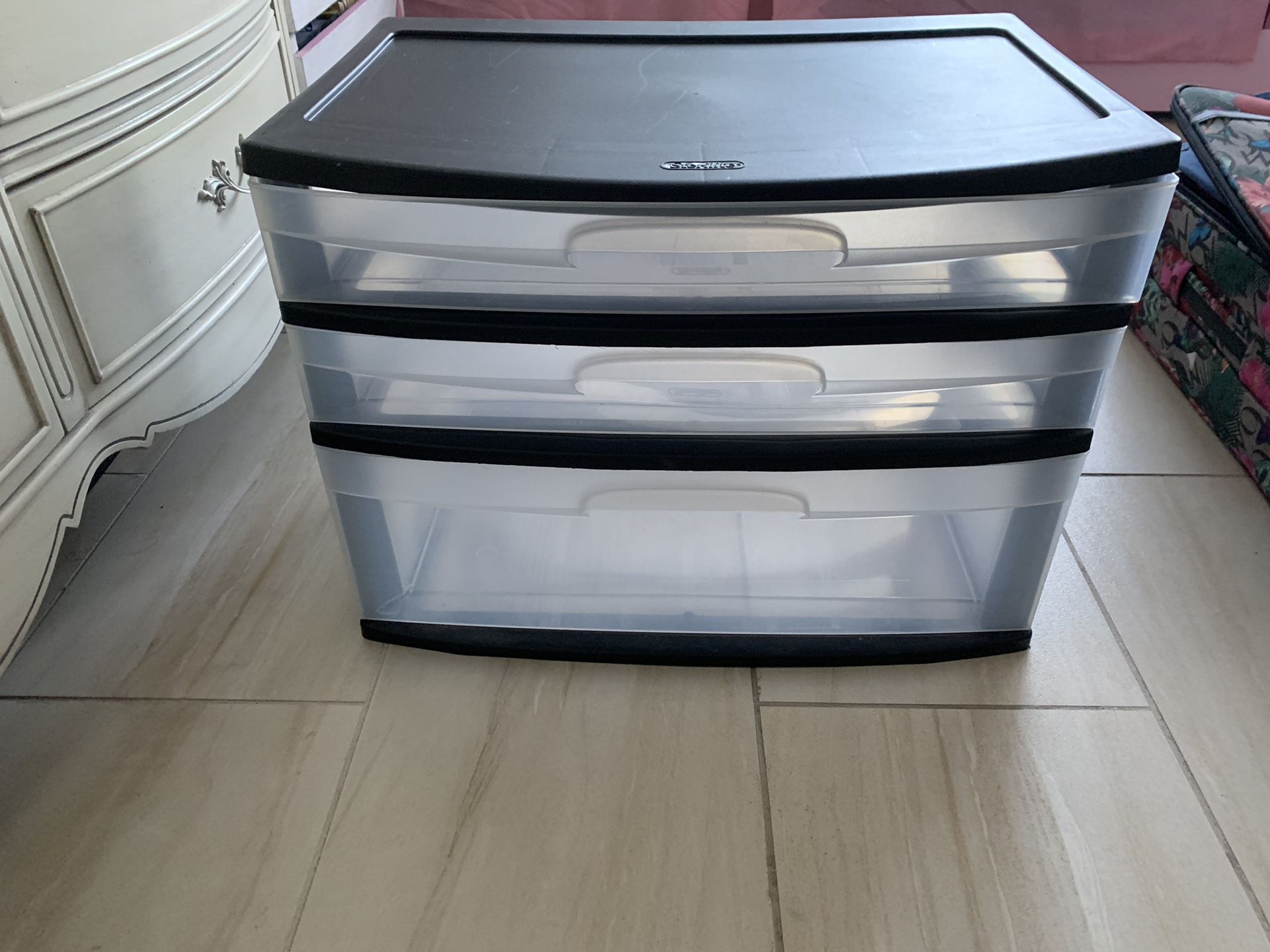 Plastic three drawer storage bin