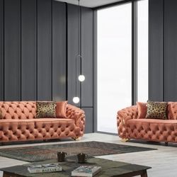 Lupino Orange Velvet Living Room Set (Sofa Loveseat Sectional options 