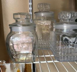 Set of 3 Glass Storage Jars with Lids.  Read description 1st