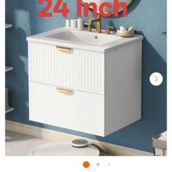 24 in. W x18 in. D x 23 in. H Single
Sink Floating Bath Vanity in White
with White Cultured Marble Top
