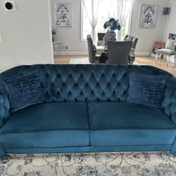 Blue Velvet Sofa And Loveseat
