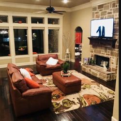 Leather  Sofa And Chair Set With   3 Pc   Coffee Table & Rug  