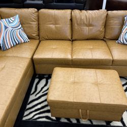 Ginger Sectional Couch Set w/ Ottoman (Left Chaise) 👍FREE FINANCING AVAILABLE❗NO CREDIT CHECK❗ 