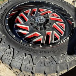 Set Of 4 - 10 Ply Tires And 20 Inch 8 Lug Wheels Nearly New!