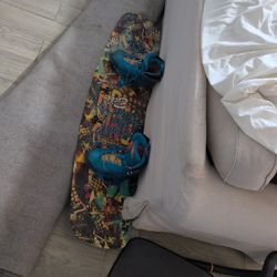 Ronix Frank wakeboard bindings mounted on a wakeboard. 