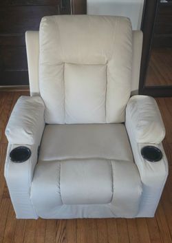 Cream Leather Recliner Chair with Cup Holders