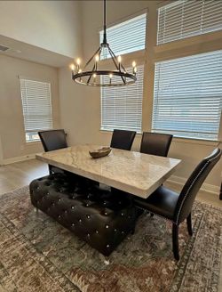 Marble Top Dining Table with Chairs and Bench