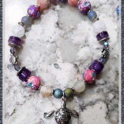 Sea Turtle Charm Beaded Handmade Bracelet 