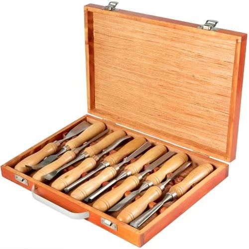 12-Piece Wood Lathe Chisel Set, 3.75" Blade, Woodworking & Carving Tools with Wooden Case for Furniture & Root Crafting