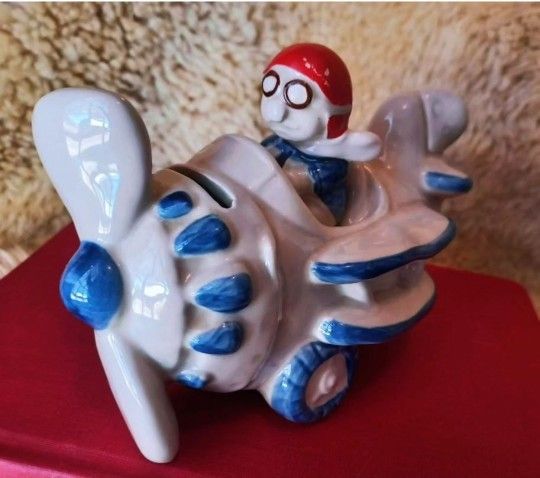 Vintage Midcentury 1970s Pilot In Plane Novelty Ceramic PIGGY BANK