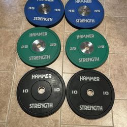 160lb Hammer Strength Urethane Olympic Bumper Plate Set Weights 