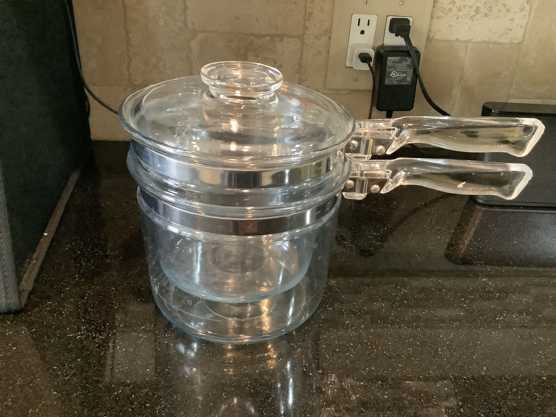 VINTAGE PYREX DOUBLE BOILER 6283 GLASS LID 1 1/2 QT PYREX FLAMEWARE CLEAR GLASS