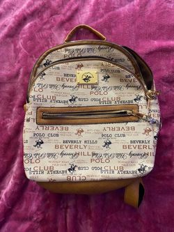 Beverly Hills Polo Club Signature Logo Print Mini Backpack Leather Accents