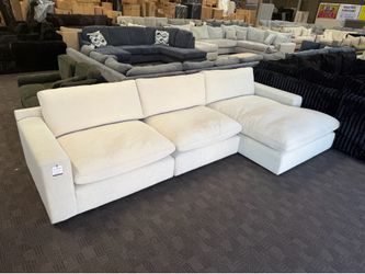 Deep and comfy cream linen cloud sectional