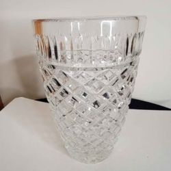 Large 10" Heavy Lead Cut Crystal Vase - Lismore Style Diamond Pattern
