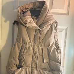 Tan Long Hooded Puffer Vest