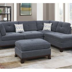 Gray Sectional Sofa With Ottoman (Free Delivery)