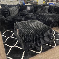 Black Brand New Couch With Ottoman 