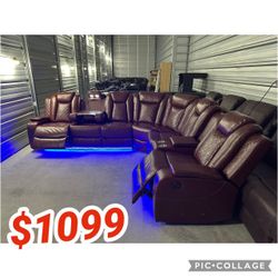 Red Breathing Leather 3-Piece Living Room Recliner Sofa set // Limited Time Offer 