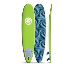 Bloo Tide 8ft Surfboard Green top deck with Turq Wavizm Design Bottom Graphic