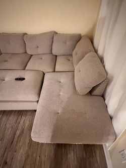 Beige Fabric Sectional Sofa with Chaise