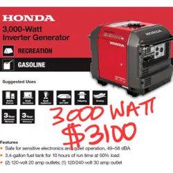 NEW HONDA GENERATOR SUPER QUIET, 110V & 30A RV CONNECTION,FINANCING AVAILABLE 