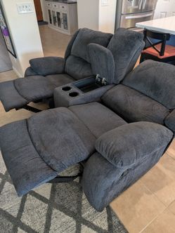 Gray Fabric Reclining Loveseat with Console