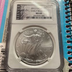 NGC GRADED MS69 2012 Silver Eagle Dollar EARLY REALEASES 