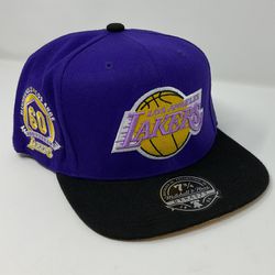 Mitchell & Ness Los Angeles Lakers 60th Anniversary Patch Fitted Hat Size 7 3/4