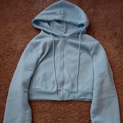Blue cropped zip-up sweater