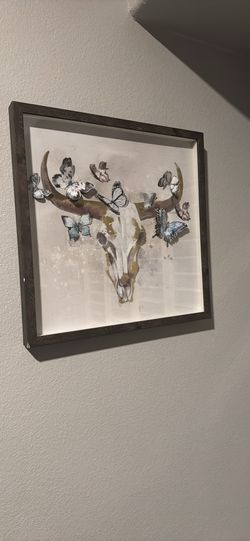 3D Longhorn Skull & Butterfly Wall Art – Framed Canvas