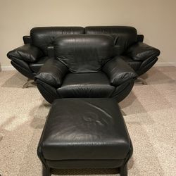 Black Leather Sofa Trio
