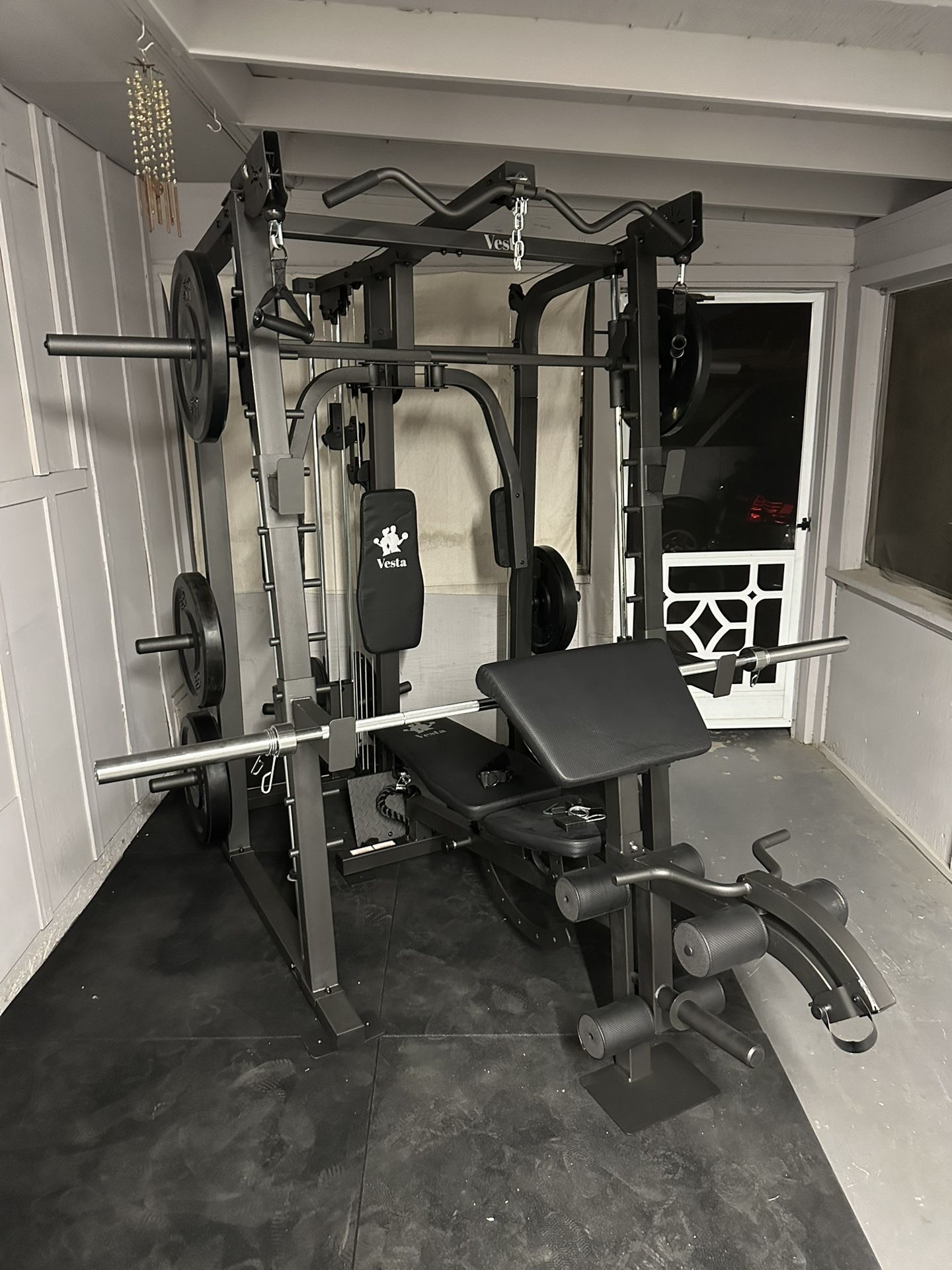 Vesta Fitness Smith Machine 2001 w/Bench Attachment | 230lb Bumpers Weights | 7ft Olympic Bar | Fitness | Gym Equipment | FREE DELIVERY 🚚 