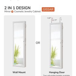 New, GISSAR Jewelry Mirror Armoire Wall Mount Over The Door Cabinet Storage