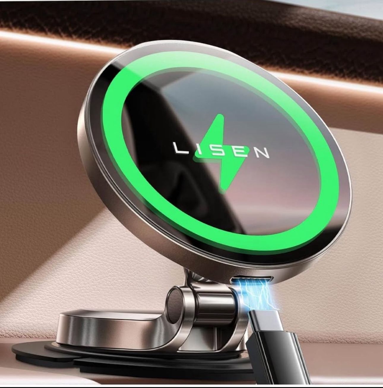 MagSafe Magnetic Wireless Charger Phone Mount Holder in Car Dashboard BLACK Color #0565 New Condition