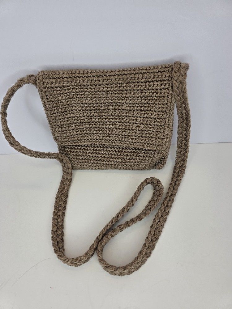 The Sak Small Beige Brown Crochet Crossbody Shoulder Purse 