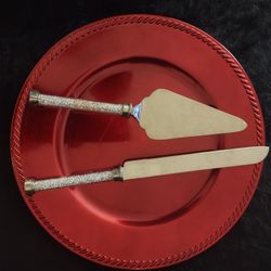 Wedding Crystal Handle Knife & Wedding Cake Serving Set