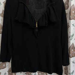 Michael Kors black ruffled-neck blouse