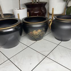 Set of Three Black Vases—Planters —Pots—Black Vases—Oriental Vases—Flower Pots ($85 each)